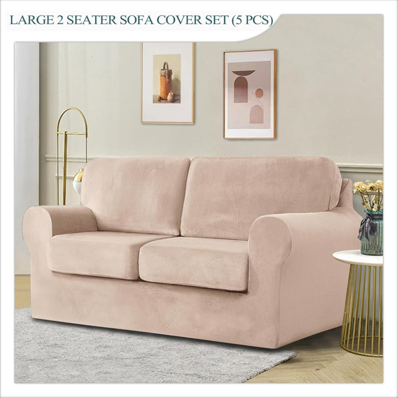 Sofa Cover With Separate Seat Cushions And Backrests Stretch Velvet Sofa Slipcover Couch Covers Furniture Protector Split Combined (Large 2 Seat Set 5 PCS)