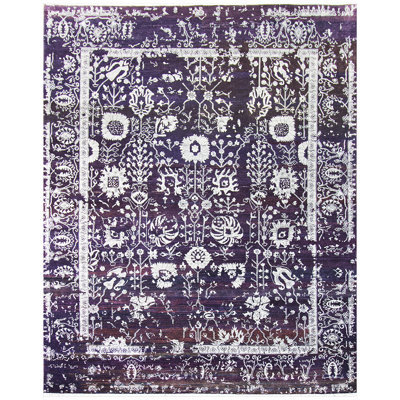 Tapis mauve / noir / ivoire de haute qualité noué à la main