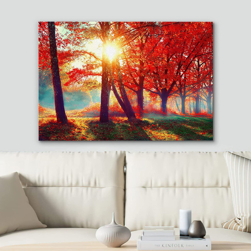 «Autumn Leaf Forest Lake Nature Wilderness» - Photographie sur toile tendue, L 18 po x H 12 po