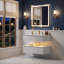 Meuble-lavabo suspendu de 91,4 cm (L) x 52,8 cm (P) avec comptoir en pierre, éclairage DEL intégré, design cannelé à deux niveaux, tiroirs à fermeture amortie, blanc