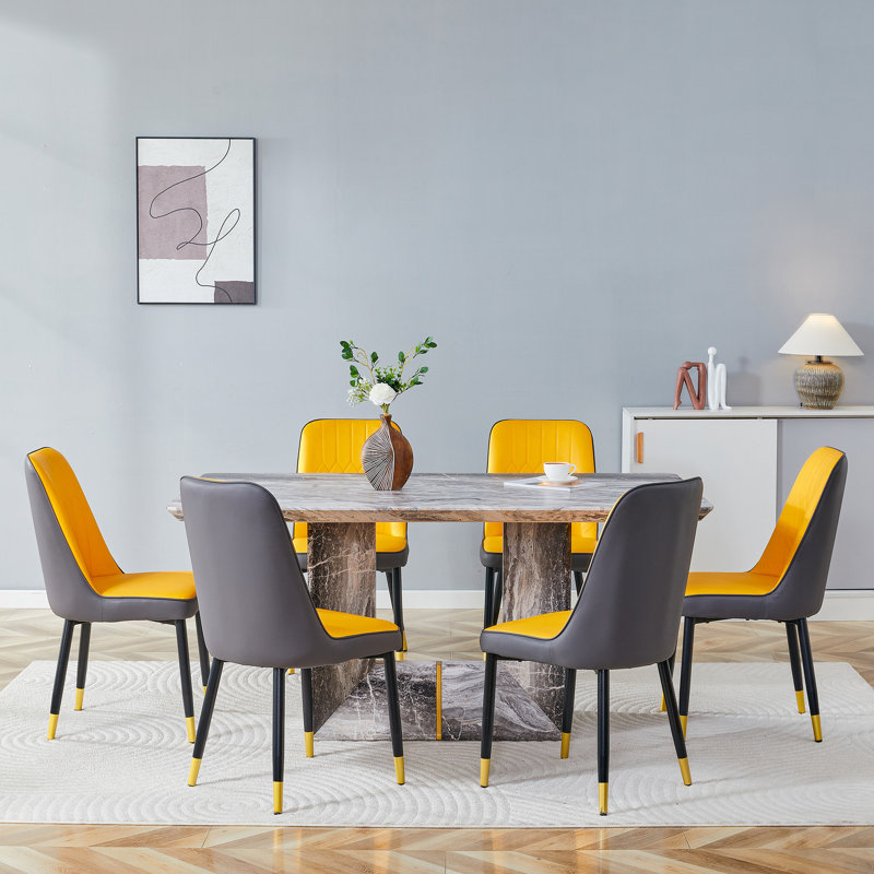 Ensemble de table de salle à manger moderne 63 po pour 4 à 6, table rectangulaire en faux marbre pour la salle à manger et la cuisine