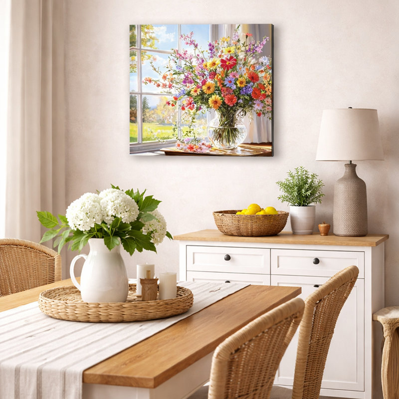 Printemps, fenêtre, jardin, toile tendue, art mural, 30"W x 30"H x 1.5"D