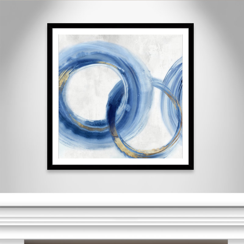 «Blue Cosmic Cascade II» par Emma Peal, Cadre noir, H 42,5 po x l 42,5 po