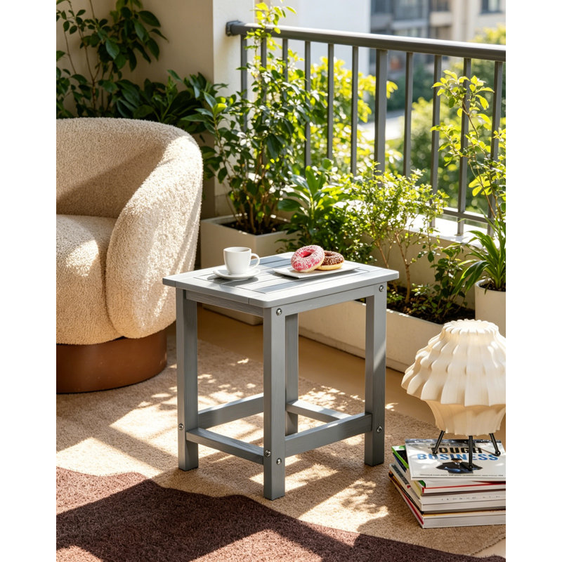 Outdoor Side Table All Weather HIPS Adirondack Patio Side Table Mordern Square End Table for Lawn, Pool, Backyard, Porch, Grey