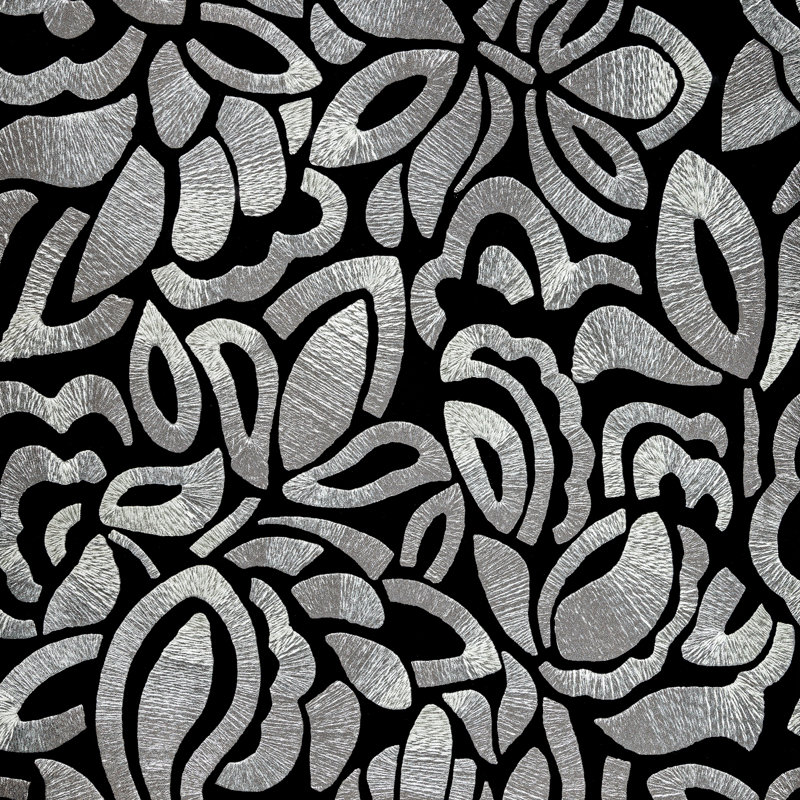 Chelchowska Pepper Collection Flocked Fabric Brussels Lace Lana 10.05m x 53cm Wallpaper Roll, Black