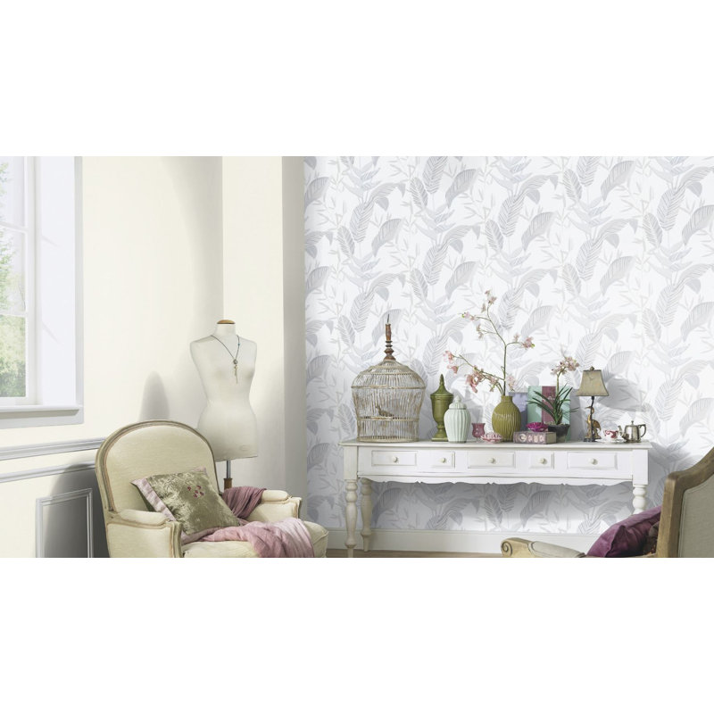 Papier peint texturé floral, Gris / gris clair