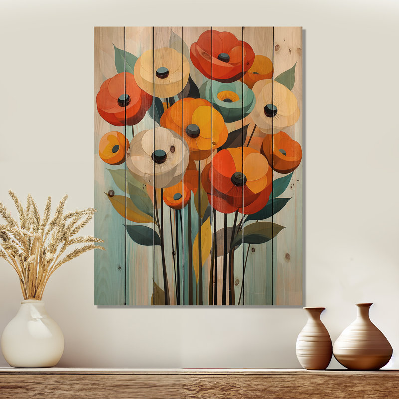 Vibrant Garden Of Ranunculus Flowers I - Ranunculus Wood Wall Art - On Natural Pine Wood, 40" H x 30" W x 0.78" D