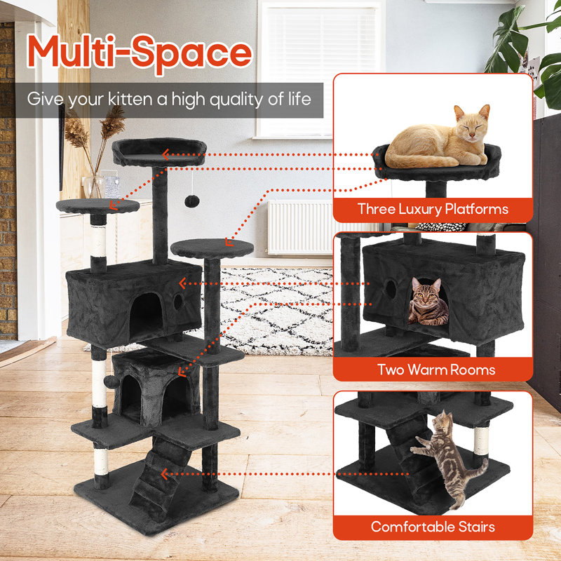 Croyd Cat Tree, 54.7" H x 19.3" W x 19.3" D, Dark Gray