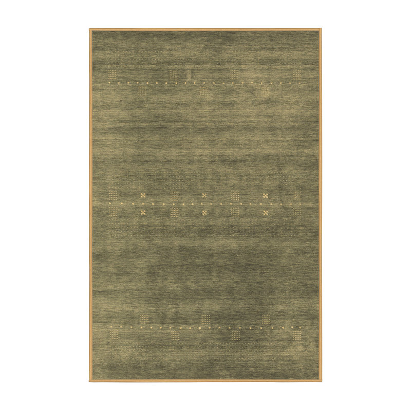 Tapis en laine / polyester tissé à la machine en gris / vert, Rectangle 4 pi x 6 pi
