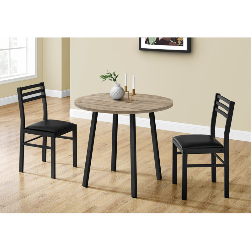Ensemble de table de salle à manger, ensemble de 3 pièces, petit, abattant 35 po, cuisine, métal noir, contemporain, moderne