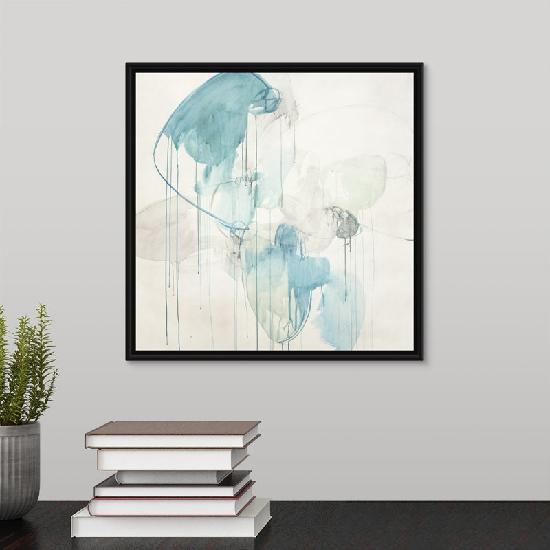 « subtil cobalt », peinture sur toile, H 13,7 po x l 13,7 po x P 1,75 po, Cadre flottant noir