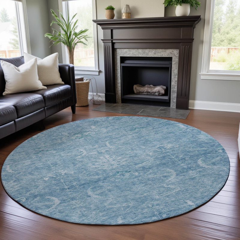 Premium Machine Washable Jamestown AMF1083 Damask Rug, Round 8'