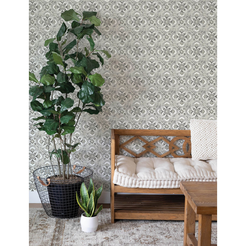 Papier peint motif floral Marjolaine, Noir