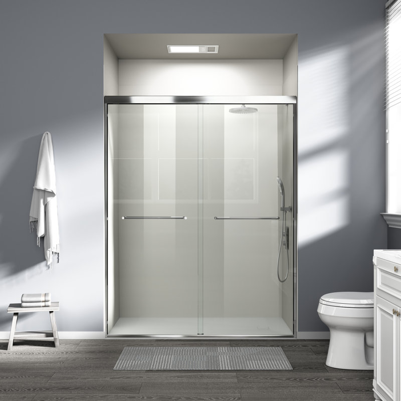 56-60 In. W X 72 In. H Double Sliding Shower Door, Semi-frameless Bypass Bathroom Sliding Door With 1/4" (6mm) Tempered Glass For Walk-in Shower, Chrome