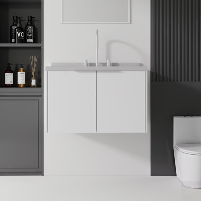 Meuble-lavabo flottant avec porte à fermeture douce, comptoir en marbre de culture et contreplaqué durable