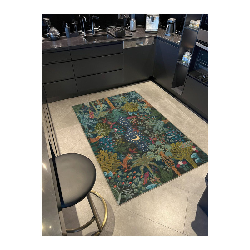 Tapis tissé à motif botanique lavable, Sous-tapis carré 4 pi 11 po inclus