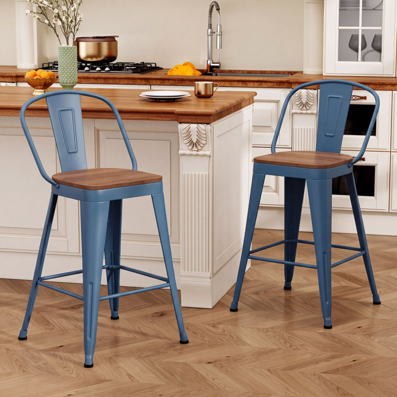 Tabourets de bar et de comptoir en métal à haut dossier, Navy, Tabouret de comptoir (siège d'une hauteur de 26 p