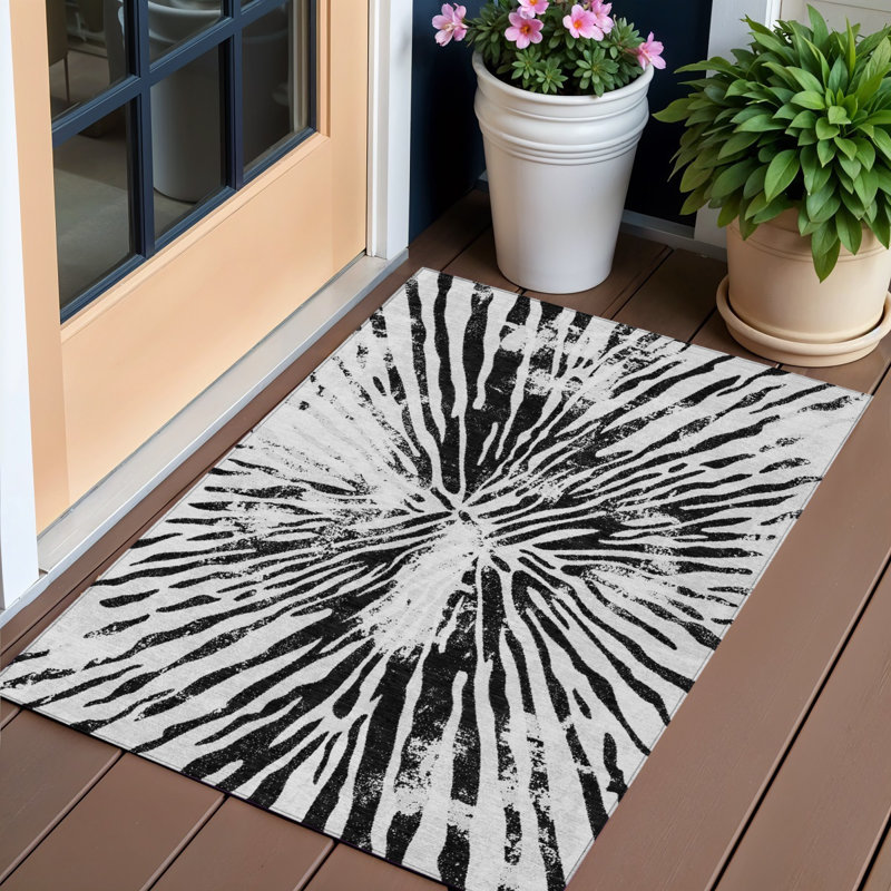 3' X 5' Grey Abstract Washable Indoor Outdoor Area Rug