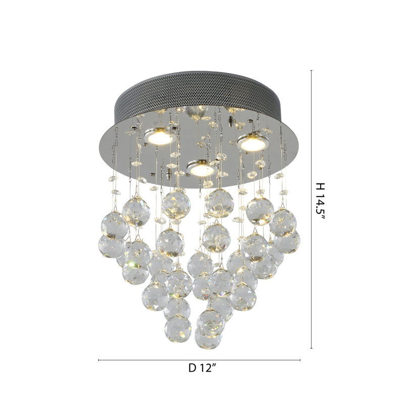 Plafonnier encastré en cristal 3 lumières Transitional, Chrome