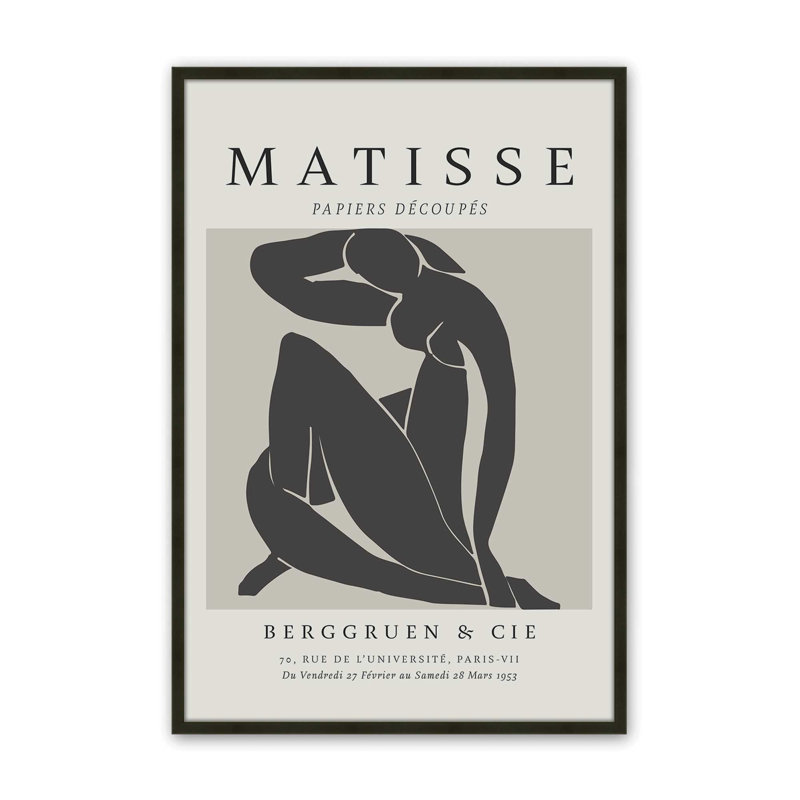 Matisse's Nude II en noir roulé, H 17 po x l 13 po x P 1,25 po, Reproduction encadrée sans passe-partout, Noir satiné