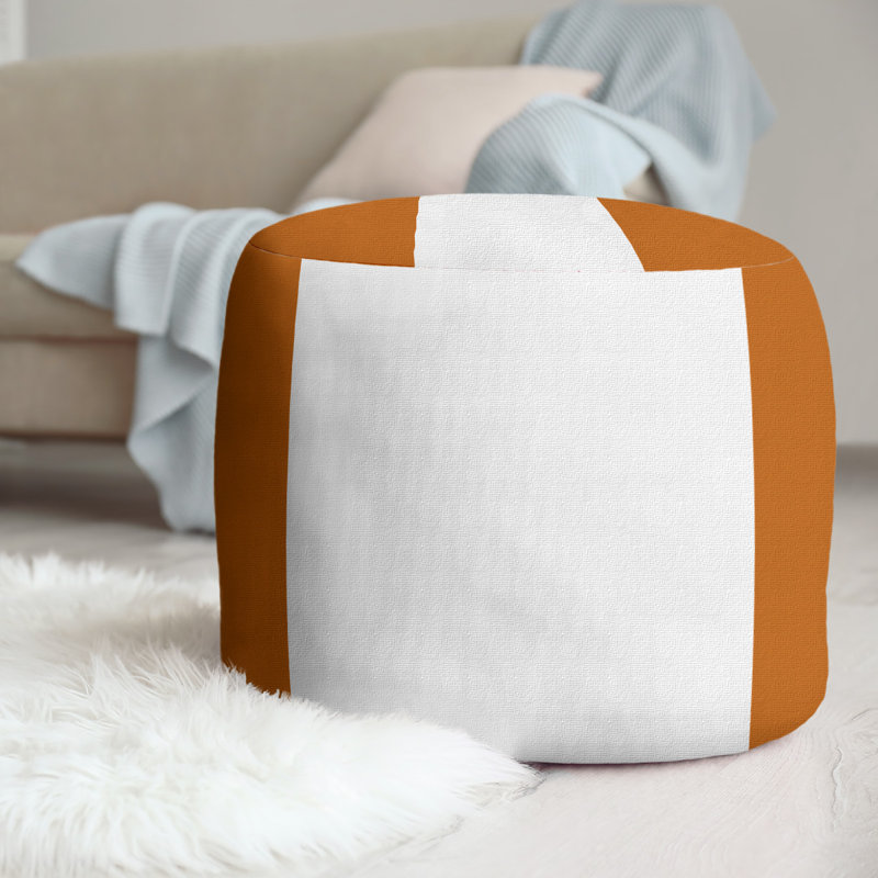 Repose-pieds cubique rond à rayures 20,5", Orange éteint / blanc / orange éteint