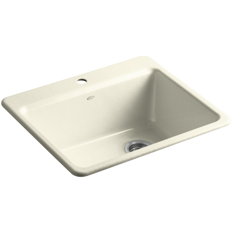 Riverby® 25" L x 22" W x 9-5 8" Bar Kitchen Sink with Basin Rack, 1 hole, Biscuit