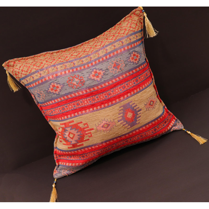 Southwestern Pillows Tassels Chenille Reversible Throw Pillow, Tan/Blue