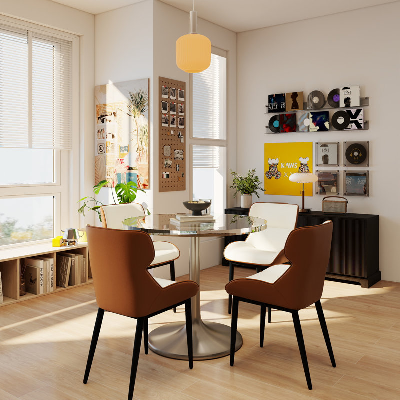 Side Chair Dining Chair, White/Brown