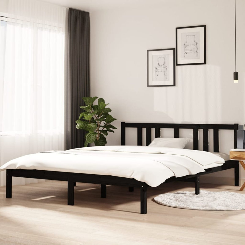 Bed Frame Solid Wood, black, 150 x 200 cm