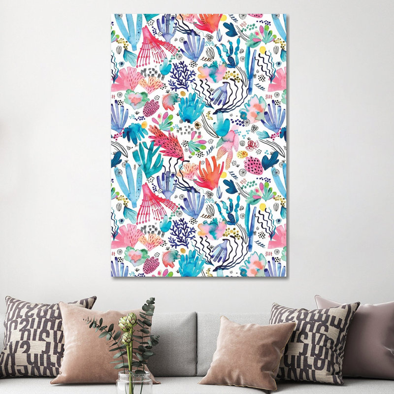 Watercolour Coral Reef Multicoloured by Ninola Design - Wrapped Canvas Painting, 152.5 cm H x 101.5 cm W
