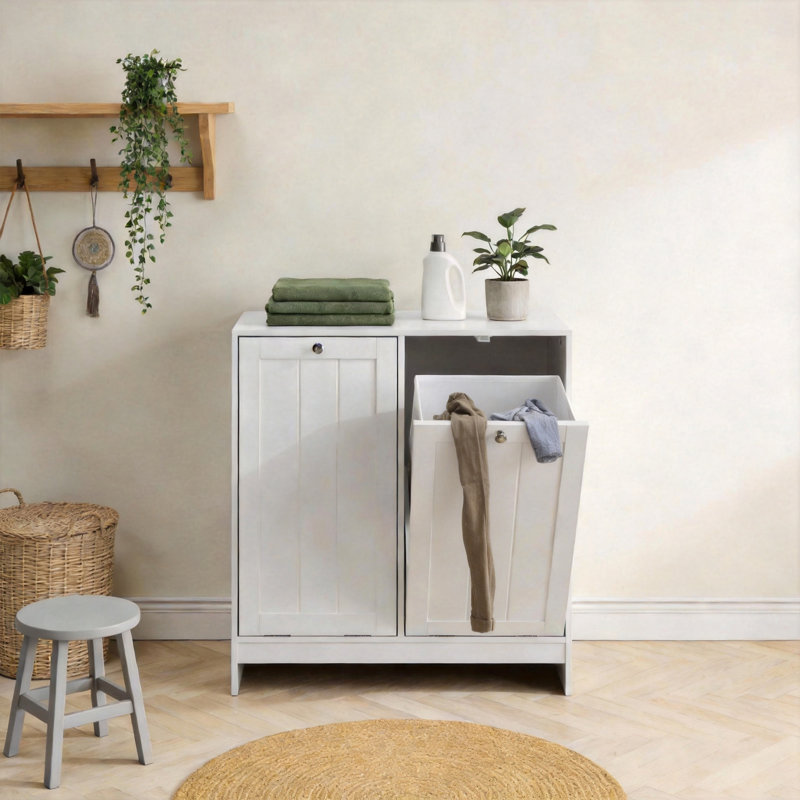 Hidden Laundry Hamper Cabinet With 2 Removable Sorting Baskets