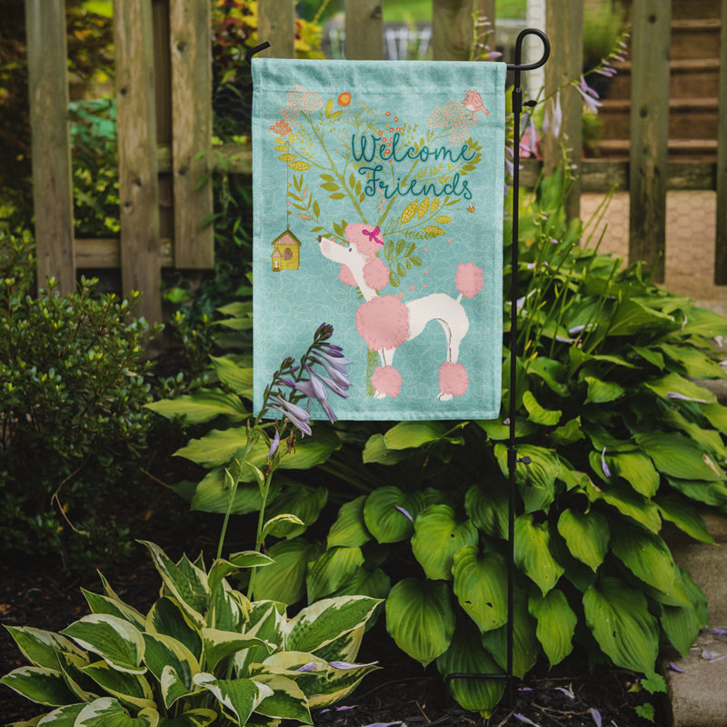« welcome », un polyester de 2 côtés en polyester de 15 x 11 po drapeau de jardin, Caniche rose