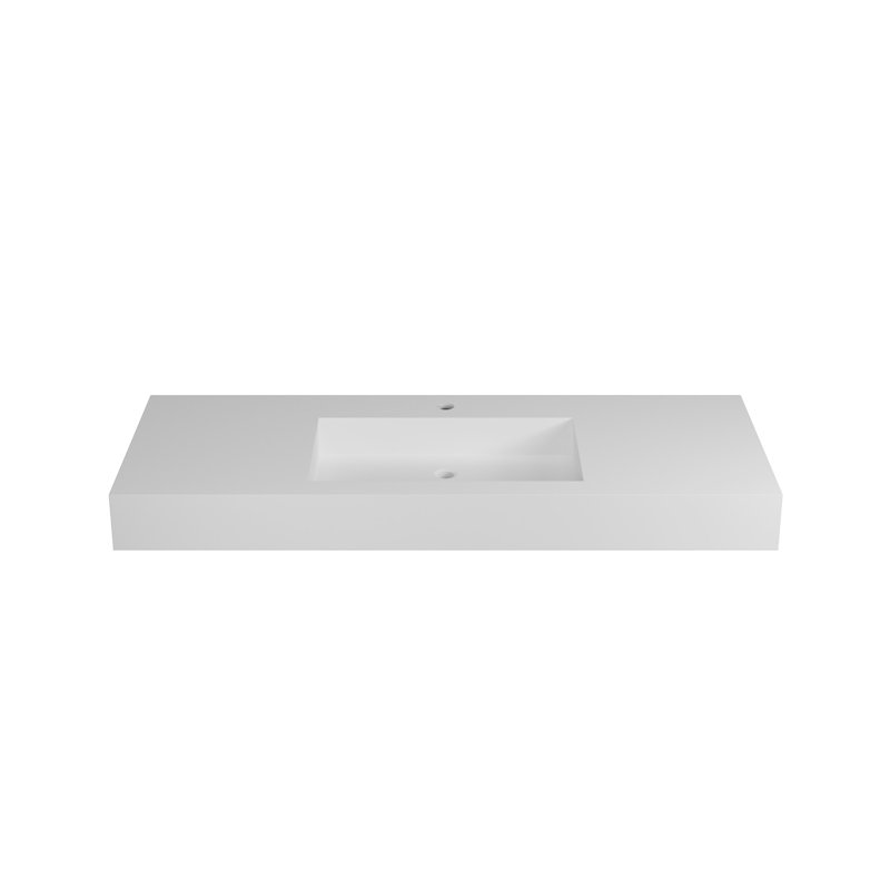 Lavabo de salle de bain en résine solide à surface solide - blanc mat, 47,4 po de profondeur, 18,77 largeur, 4,41 hauteur, 55,05 lb disposition spatiale, matériau, placement mural / comptoir, look épuré,