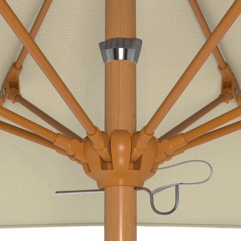 Parasol de patio en bois de teck 7,5 pi avec nervures en fibre de verre et système de levage beige Sunbrella, Beige