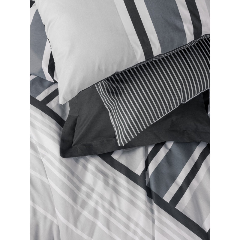 Luxury Ranforce Quilt Cover Set, 79 in x 79 in, Anthracite | 100% Cotton, Reactive Printing, 145 Thread Count | Includes 2 Envelope Pillowcases (31.5 in x 31.5 in) | Machine Washable, Elegant Design for Cozy Bedrooms