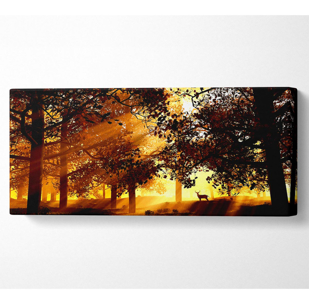 Sunrays Through The Deer Forest - Panorama-Kunstdrucke auf Leinwand - Wrapped Canvas