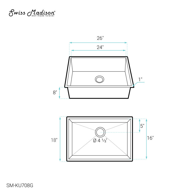 Tourner 26 x 18 Stainless Steel, Single Basin, Undermount Kitchen Sink, Gold