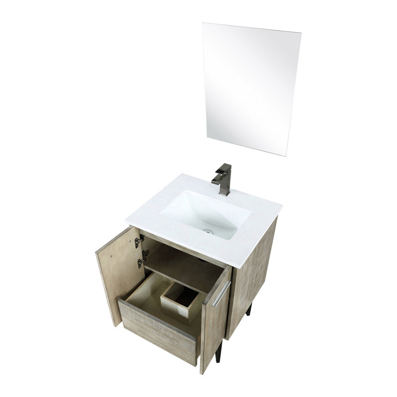 Meuble-lavabo rustique avec plateau en marbre, robinet en métal et miroir de 45,7 cm (18 po) – Style durable, résistant aux égratignures et aux taches.