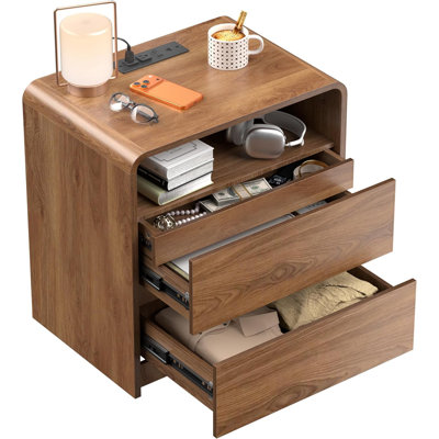 Walnut Bed Cabinet With Charging Station