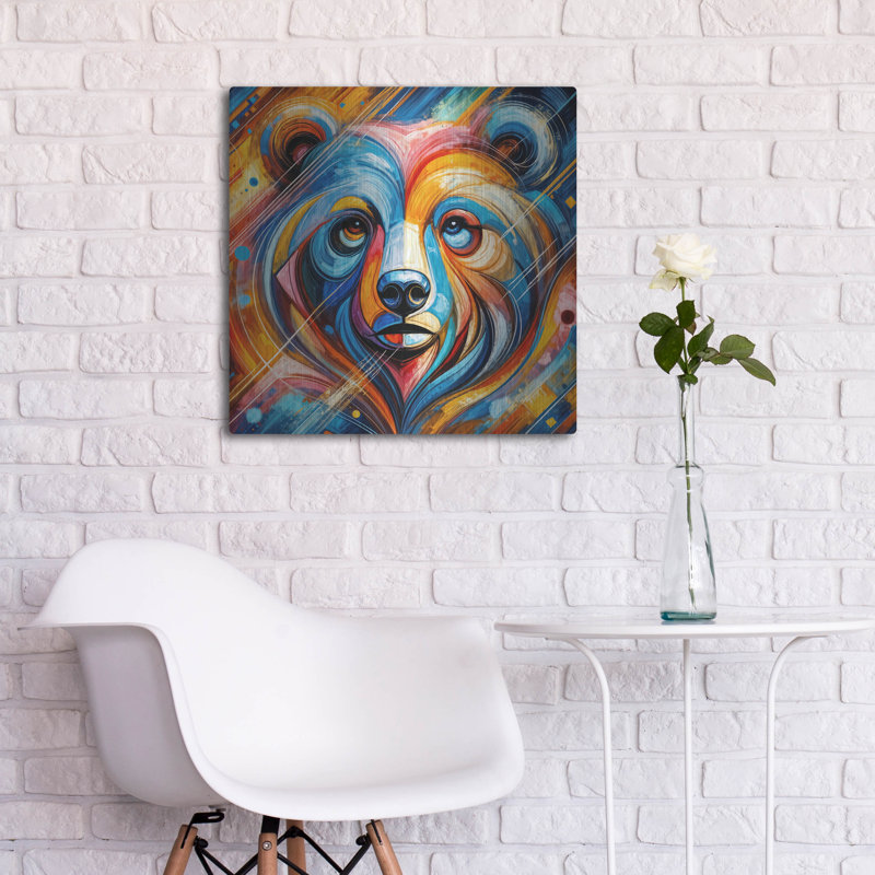  «Bear Portrait Abstract» par Rey Klimt, art mural en métal, 36 po x 36 po, H 24 po x l 24 po