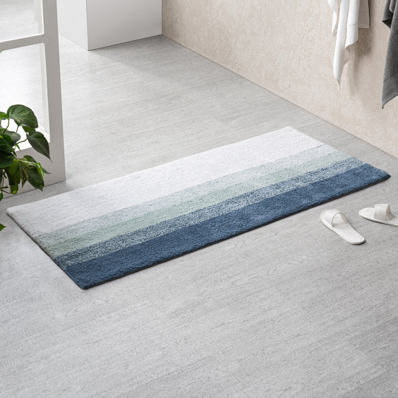 Raul 100% Cotton Non-Slip Bath Mat, Blue, 24" W x 60" L