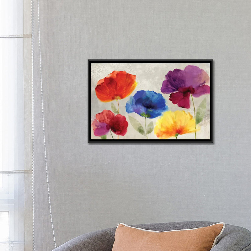 « bijoux fleurs », impression sur toile, H 18 po x l 26 po x P 1,5 po, Toile avec cadre flottant noir, Pas de tapis