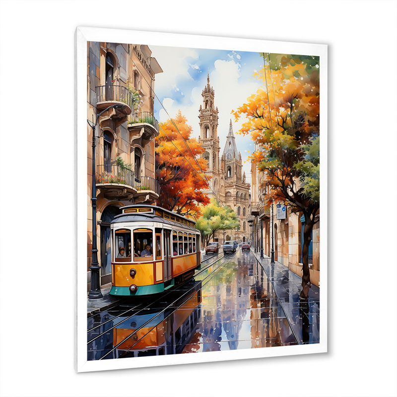 Espagne, rues colorées de Barcelone - Espagne, décoration murale, H 32 po x l 16 po x P 1 po, Cadre simple blanc