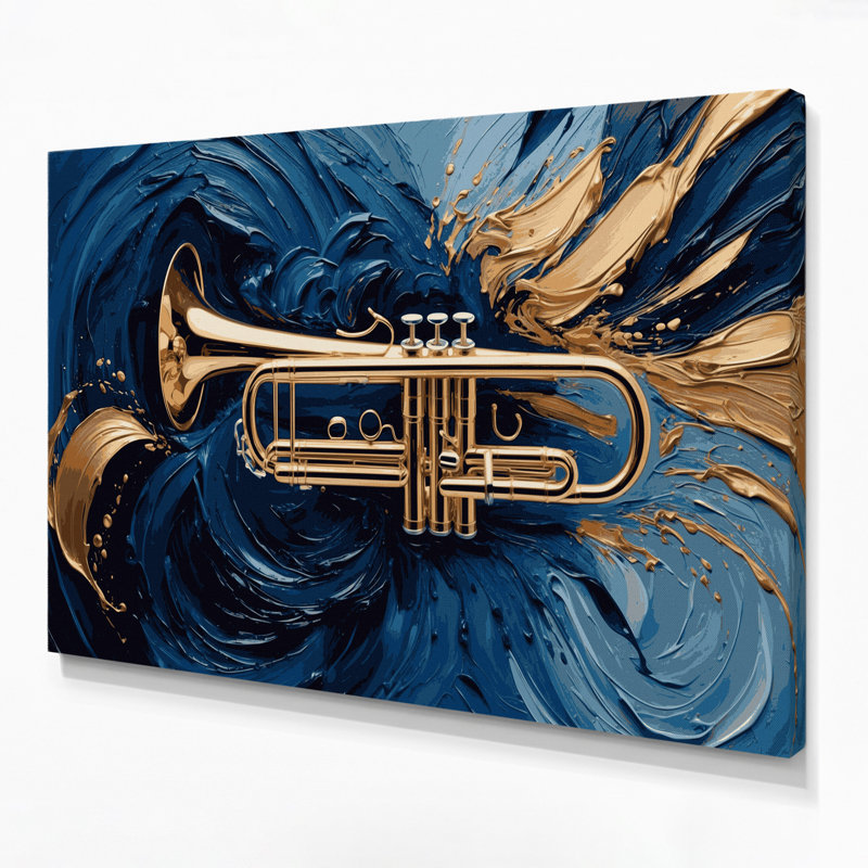 «Music Trompet», art mural sur toile bleue, H 12 po x l 18 po