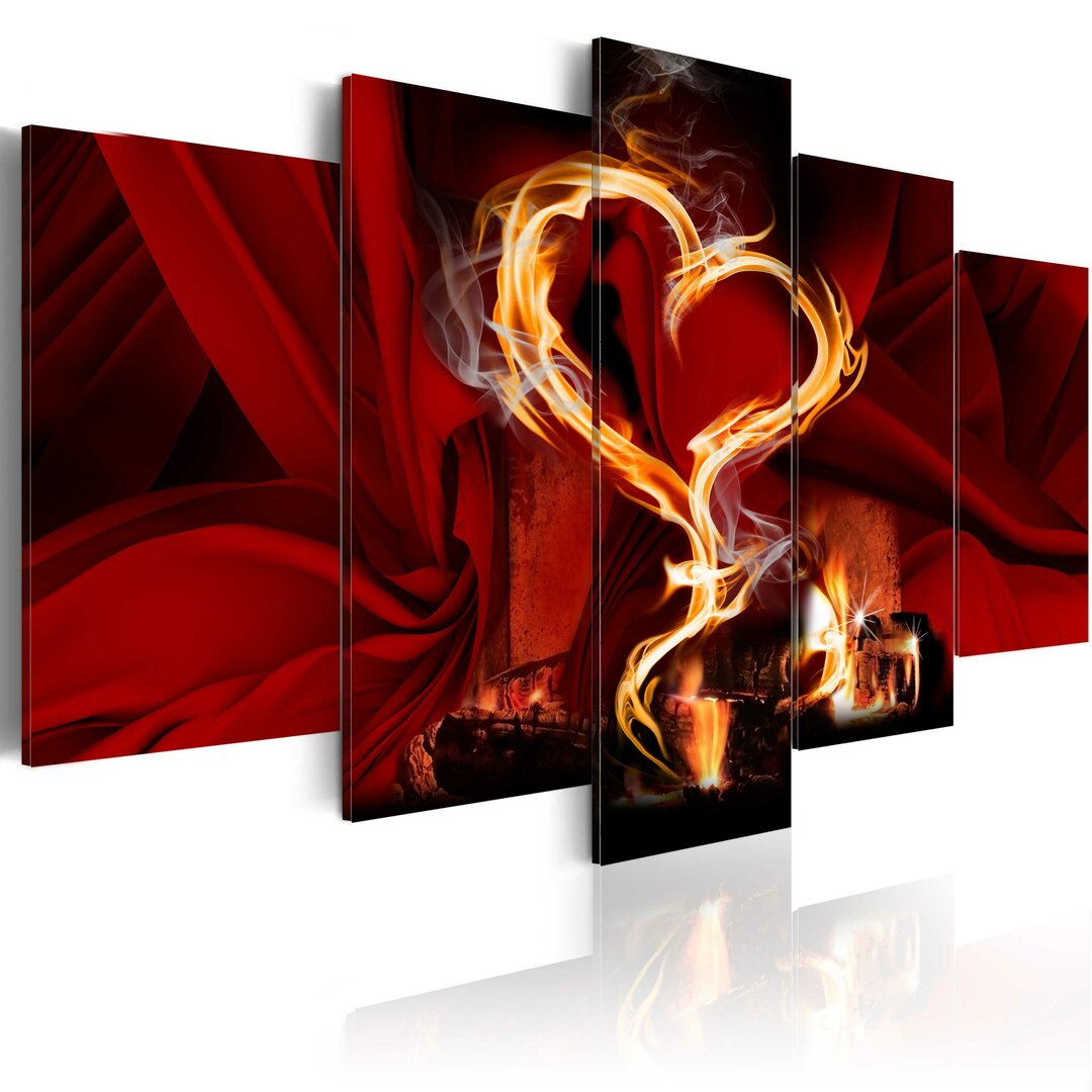 5-tlg. Leinwandbilder-Set Flames of Love Heart