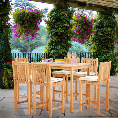 6 - Person Teak Solid Wood Patio Dining Set Umbrella Hole Included Rectangular Table with Cushions Included