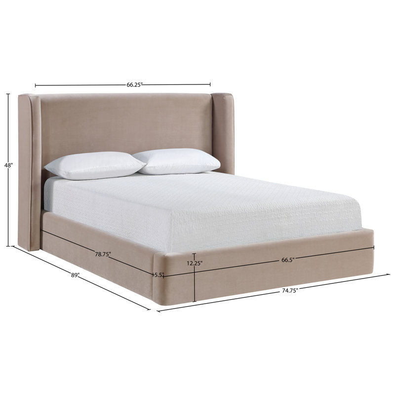 Kendall Wanaque Velvet Upholstered Bed, Queen, Taupe Velvet