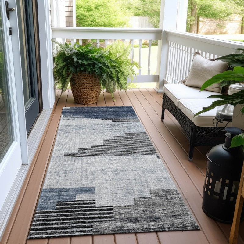 Machine Washable Indoor/Outdoor Xhevrie Blue Rug, Runner 2'3" x 7'6"
