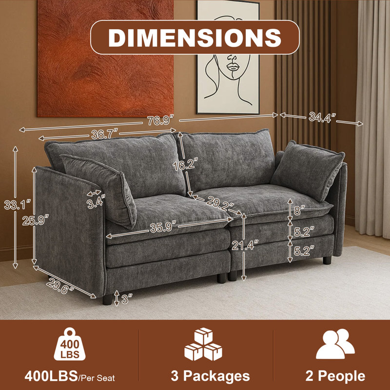72.4" Modern Sectional Sofa Comfy Cloud Couch For Living Room, Light Gray
