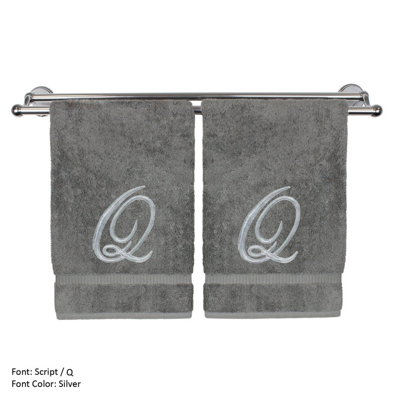 Ensemble de serviettes 2 pièces 100% coton monogramme, Gris/argent, Q